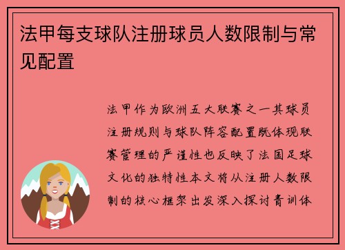 法甲每支球队注册球员人数限制与常见配置